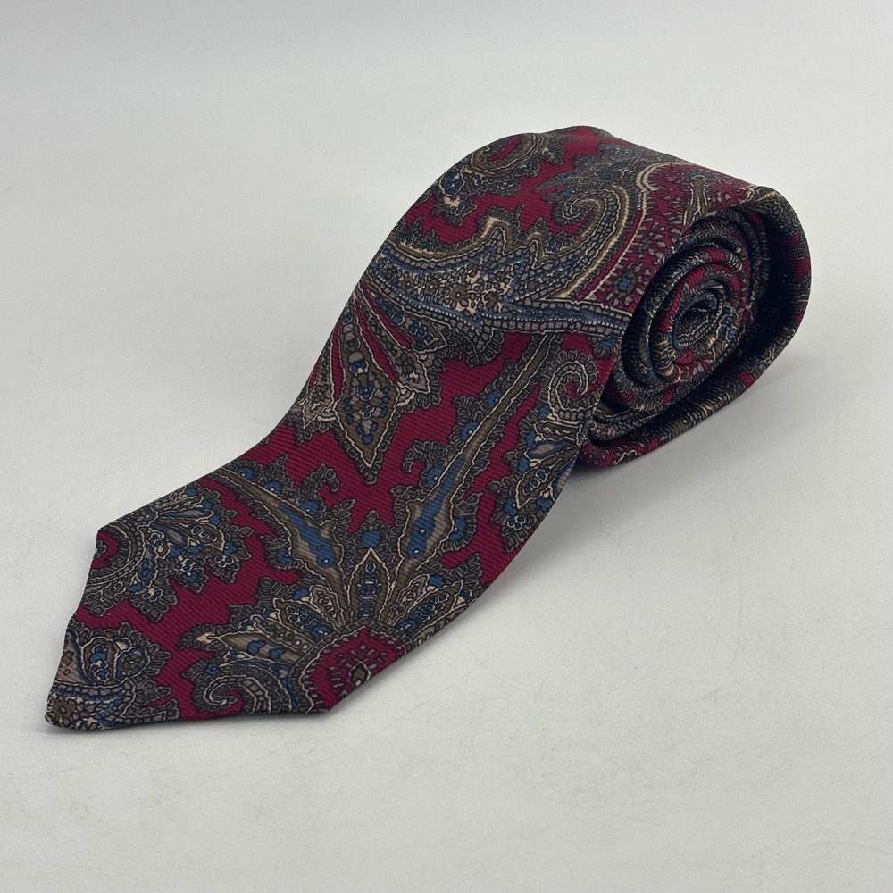 Brooks Brothers Paisley Tie Mens OS Burgundy Blue Silk Neckband